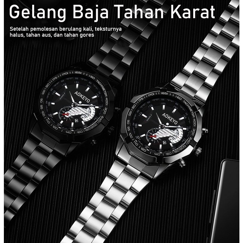 Promo Terbaru Aokeyo S001 Jam Tangan Pria Anti Air Original Luxury Stainless Steel Jam Tangan Cowok