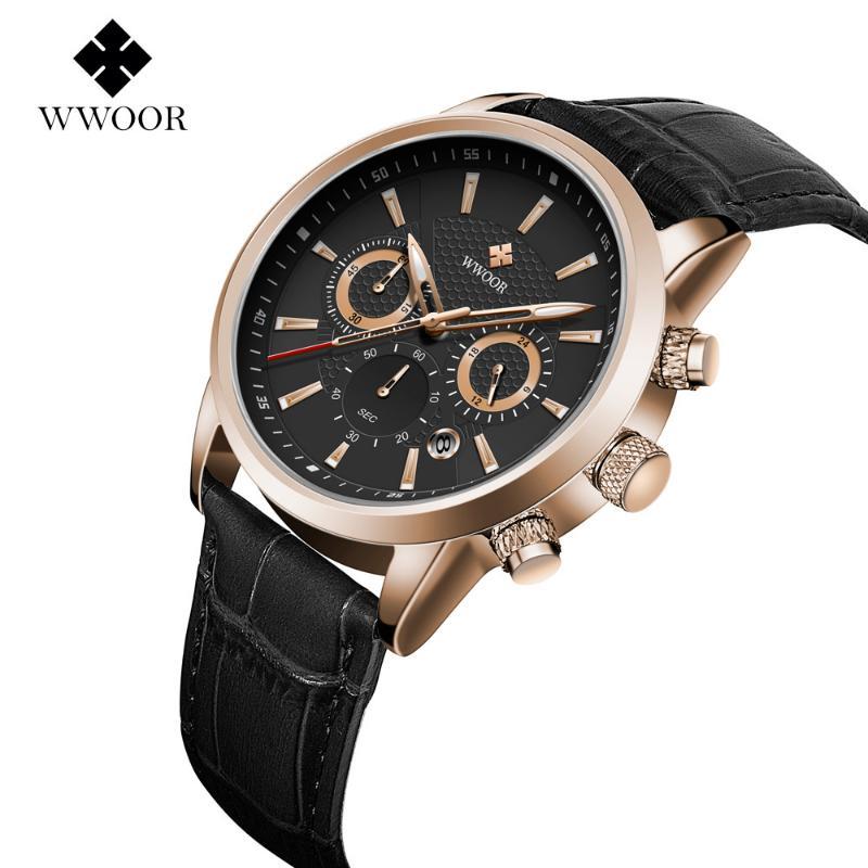 WWOOR 8845 Jam Tangan Pria Chronograph Kulit Waterproof