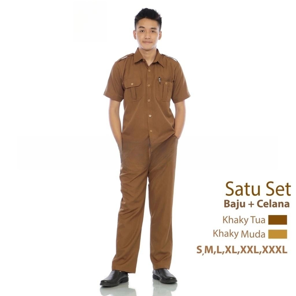 [PREMIUM] Seragam PNS Pemda Pria Khaki Tua Baju ASN Pegawai Negeri/Bahan Semi Wool Adem/Seragam PNS