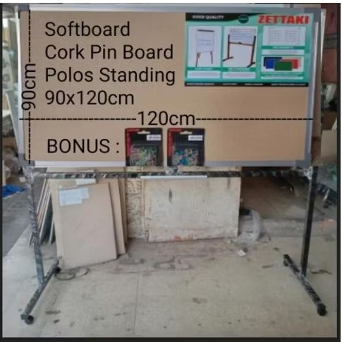 

SOFTBOARD CORK PIN BOARD / PAPAN MADING POLOS STANDING (KAKI+RODA) ZETTAKI 90X120CM