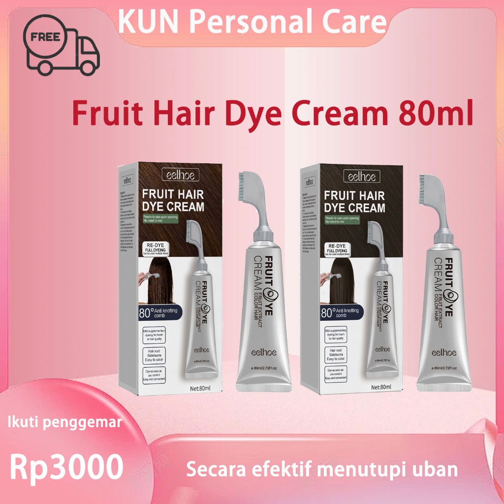 Original EELHOE Fruit Hair Dye Cream 80ml Plant Hair Dye Black Hair Dye Covering Gray Hair Hair Dye
