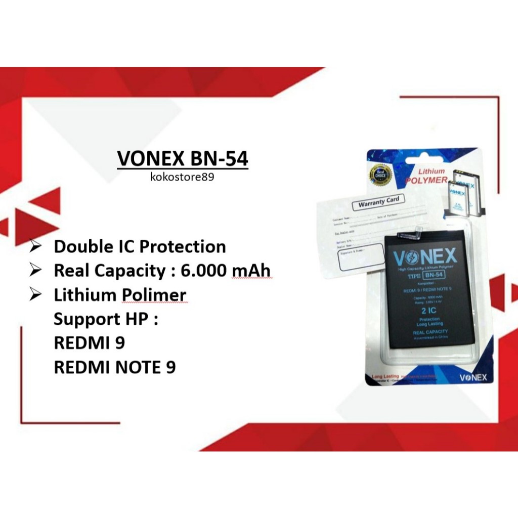 Baterai Double Power Xiaomi Redmi 9 Redmi Note 9 Vonex Original