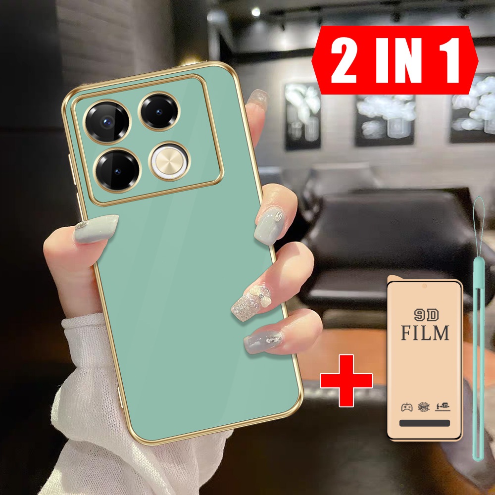 2 dalam 1 Case HP Infinix Note 40 Pro 40 Pro+ Plus X6850 X6851 X6851B Casing Border Emas dengan Film