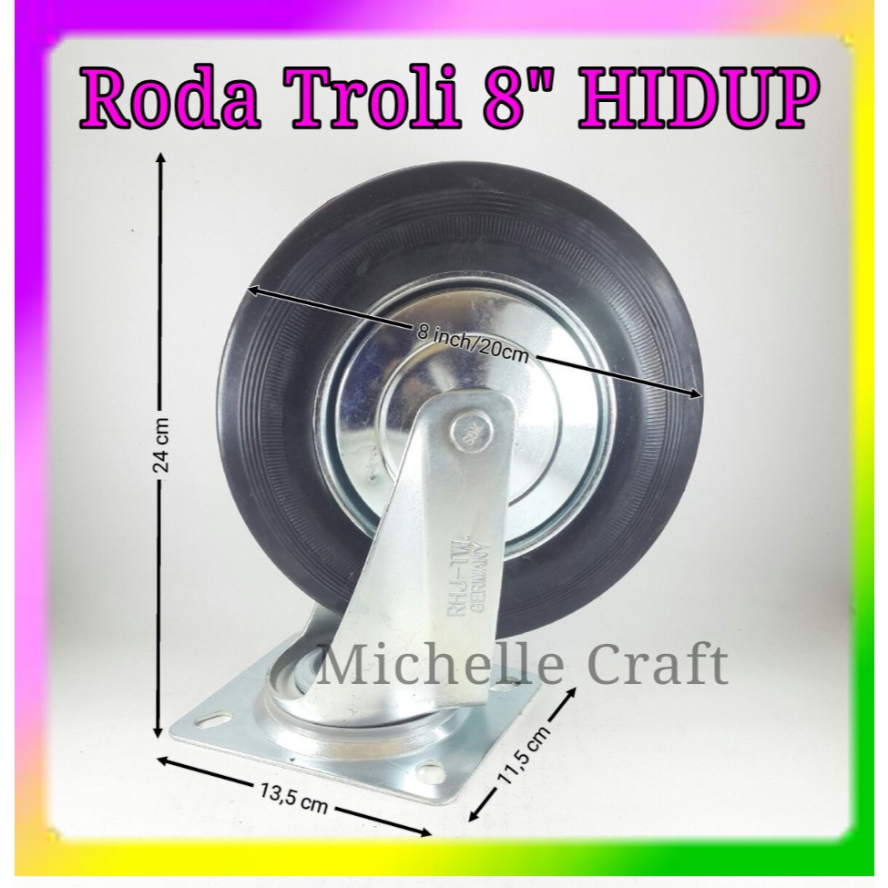 RODA troli 8" hidup Roda trolly 8 Roda karet 8 Roda gerobak 8
