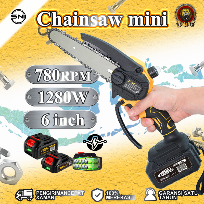 D•WE 6 inch Gergaji Rantai Mesin Chainsaw gergaji baterai gergaji listrik gergaji mesin mini