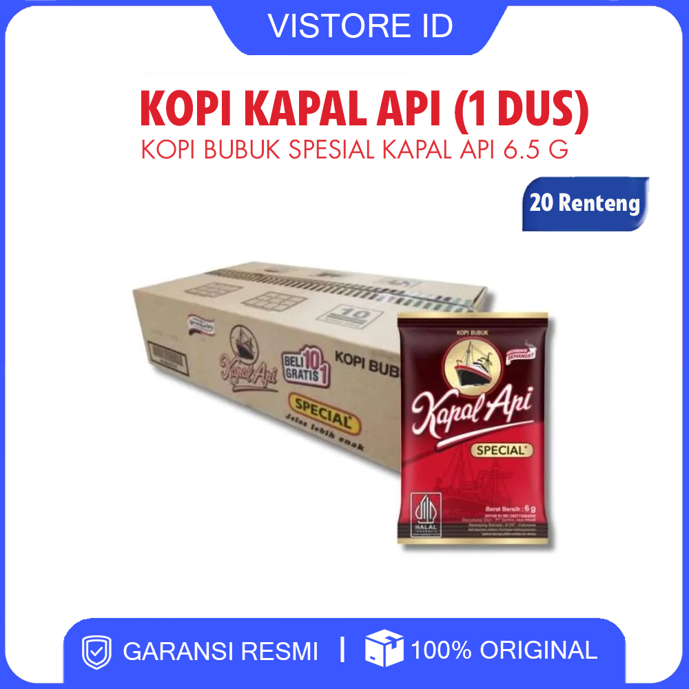 

Kopi Kapal Api [ 1 DUS | 1 KARTON | ISI 20 Renteng ] Kopi Bubuk Spesial 6.5g
