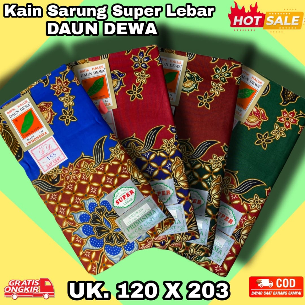 Kain Sarung Wanita Batik Daun Dewa Katun Premium Super Lebar 120 x 203 Primisima 155 Belum Dijahit