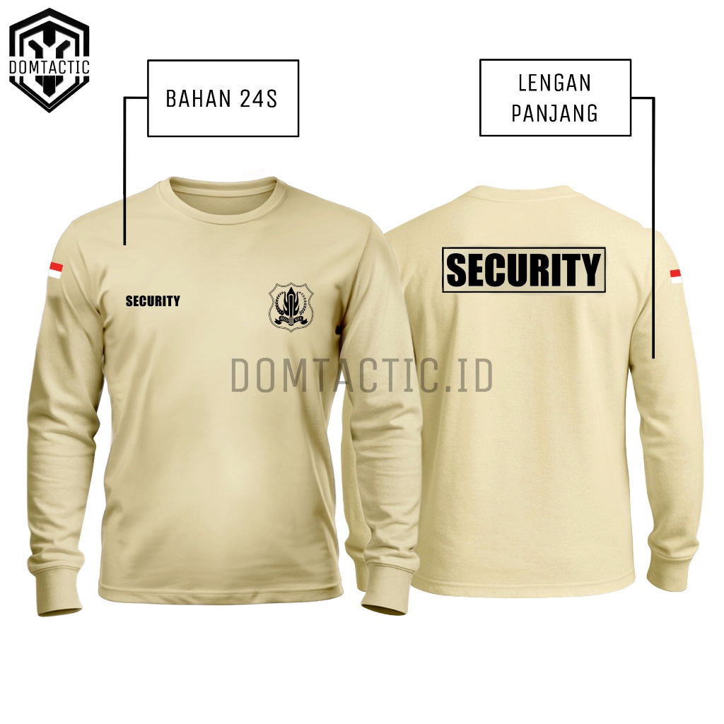 Kaos Security/Satpam Cream Lengan Panjang Motif Kotak Bahan Tebal Warna Krem - Baju Security Satpam 