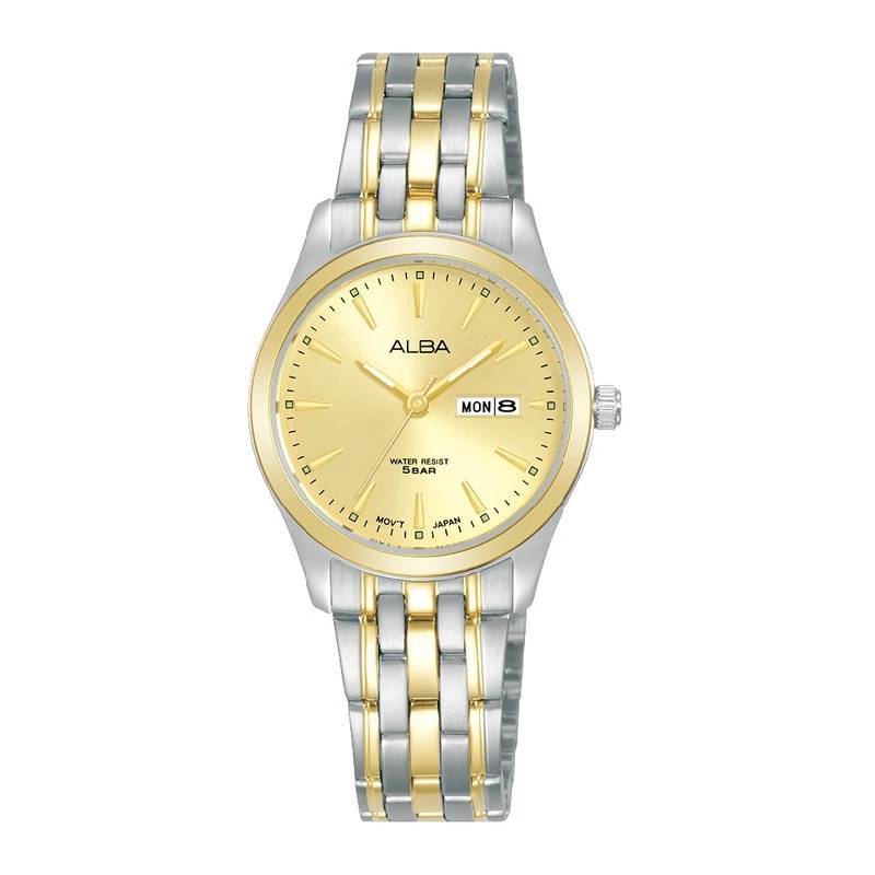 Alba AN8080 AN8080X1 Jam Tangan Wanita Quartz Baterai Analog Dial Emas Stainless Original
