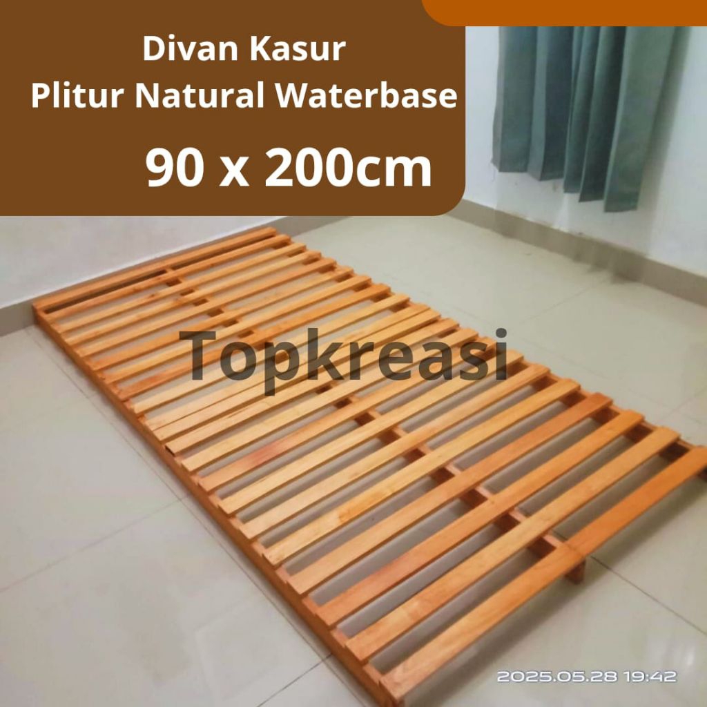 Dipan Tempat Tidur Minimalis 90x200cm Kayu Mahoni | Divan Kasur Single Rangka Kayu Aesthetic Alas Te