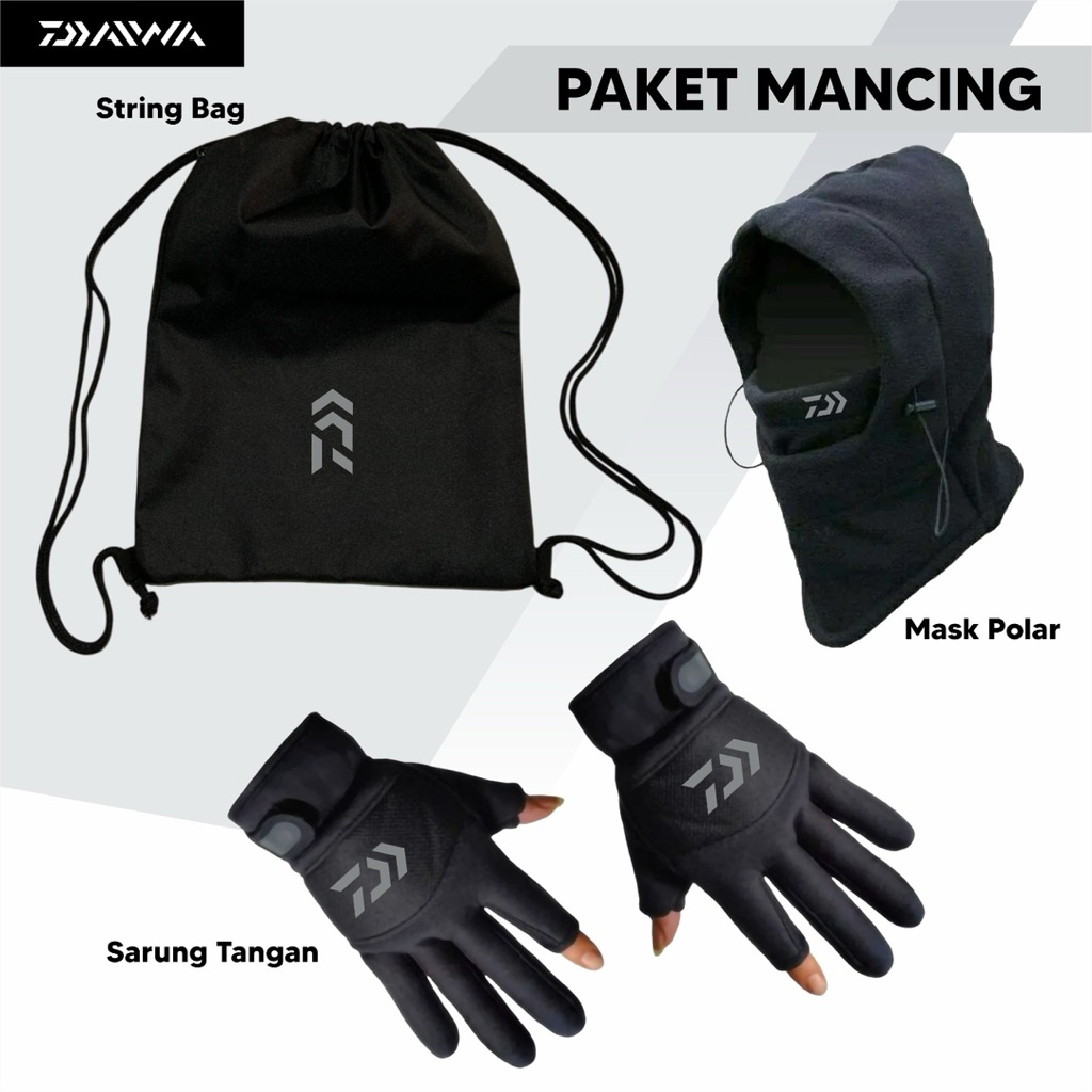 Paket hemat tas serut mancing masker polar multifungsi dan sarung tangan casting Pria wanita