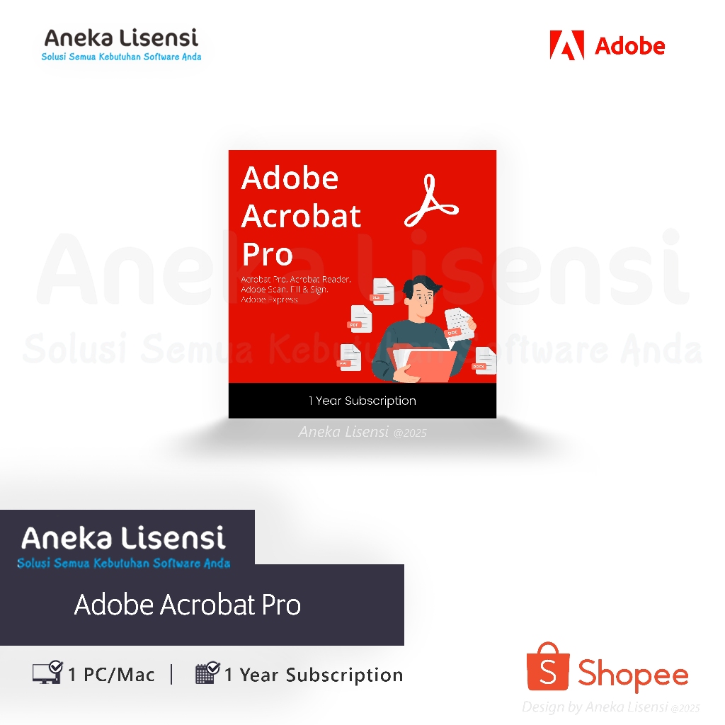 Adobe Acrobat Pro | 1 User | 1 Year Subscription | Original