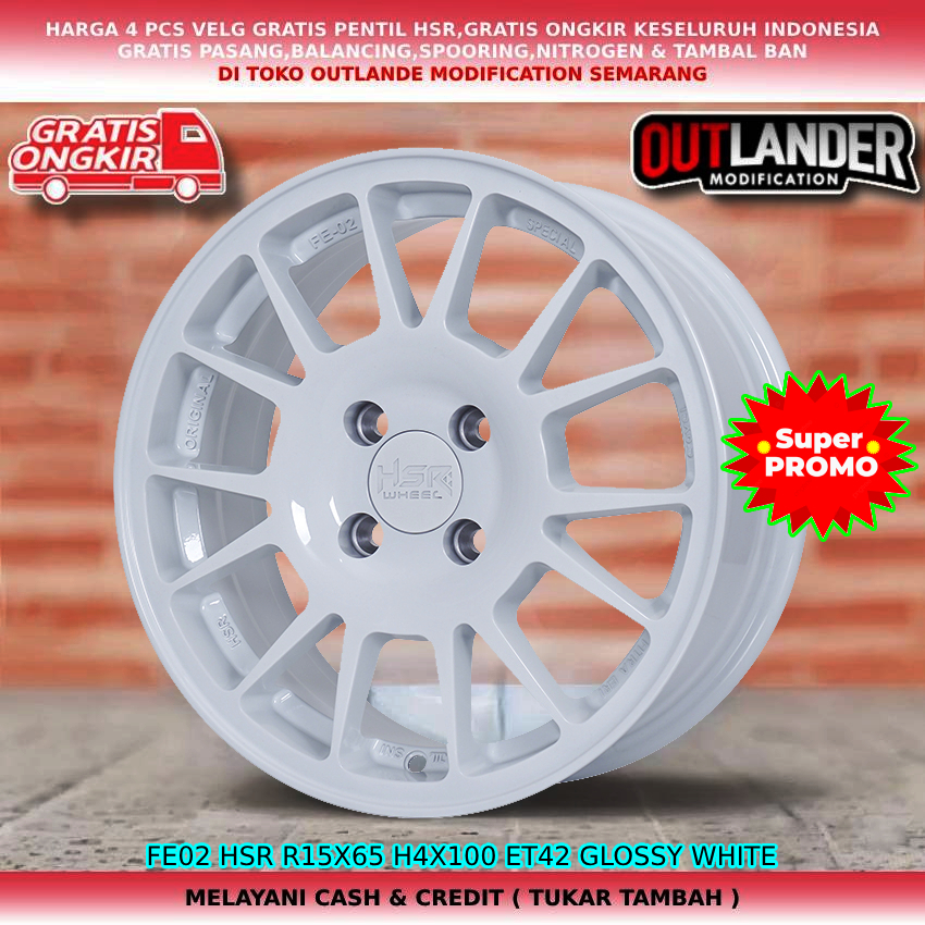 velg racing ring15 warna putih untuk mobil Sigra Sirion Freed Ferio Genio Jaz dll hsr fe02 ring15
