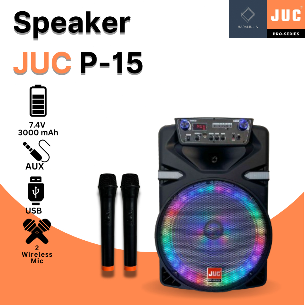 JUC P15 Bluetooth Speaker 15 Inch Free 2 Wireless Microphone