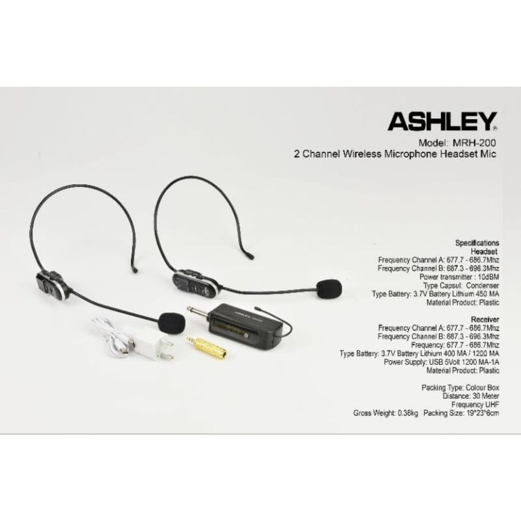 Mic Wireless Headset ASHLEY MRH 200 MRH200 Original 2 Mic Headset MRH 100 - MRH-200