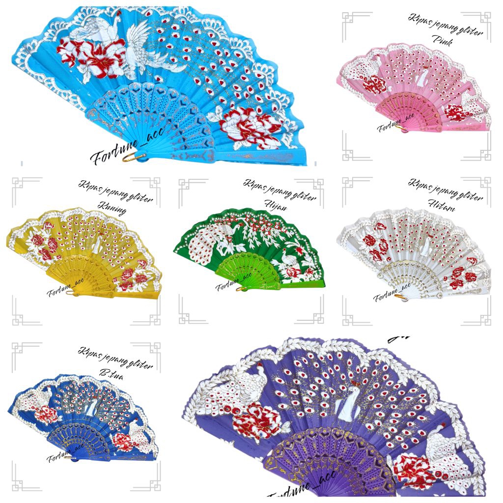 KIPAS JEPANG GLITER / KIPAS TANGAN LIPAT BUNGA GLITER / KIPAS LIPAT TANGAN GAGANG / KIPAS JEPANG