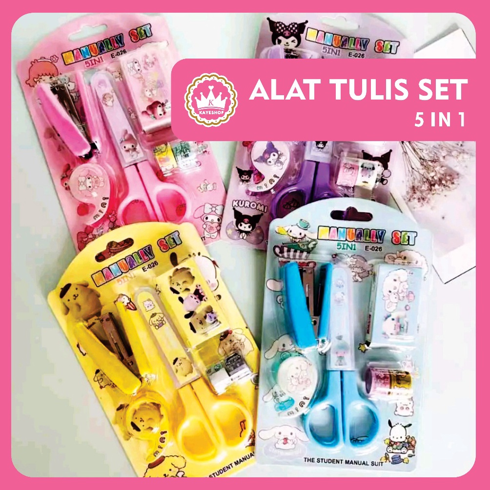 

New Trend Alat Tulis Set Sanrio Dapat Gunting Staples Washi Tape Stationary Anak ATK Sekolah Kantor