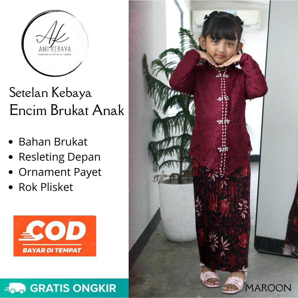 Setelan Kebaya Encim Brukat Anak | Kebaya Modern | Kebaya Wisuda | Kebaya Anak Perempuan | Baju Keba