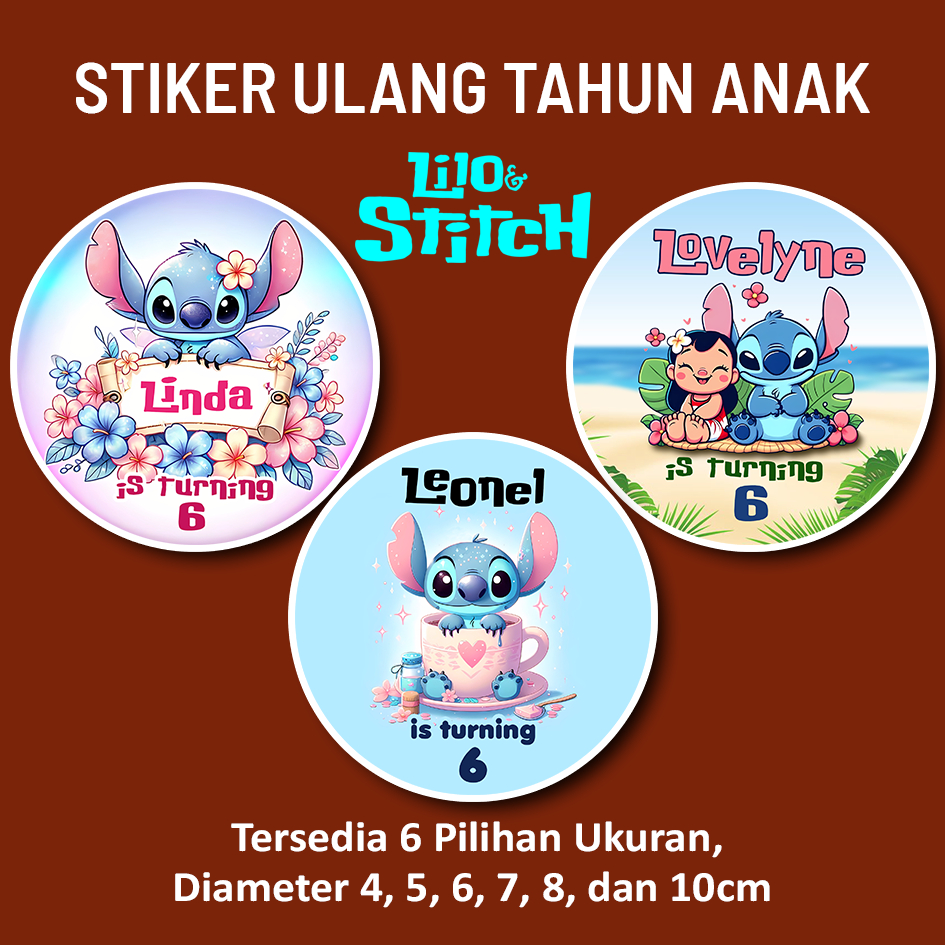 

STIKER ULANG TAHUN ANAK LILO AND STITCH BIRTHDAY STICKER LABEL BINGKISAN SOUVENIR KEMASAN KOTAK NASI BOX KUE MAKANAN TUMPENG MINI KIDS BIRTHDAY SEGEL HAMPERS