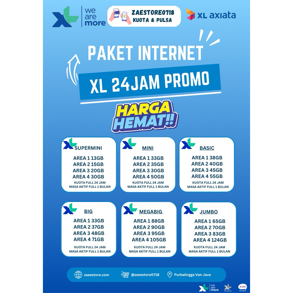 PROMO SPESIAL PAKET DATA XL FULL KUOTA UTAMA 24JAM