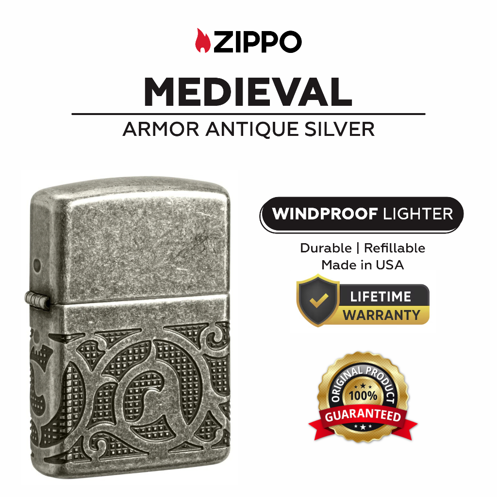 Zippo 49290, Medieval Armor Antique Silver Plate