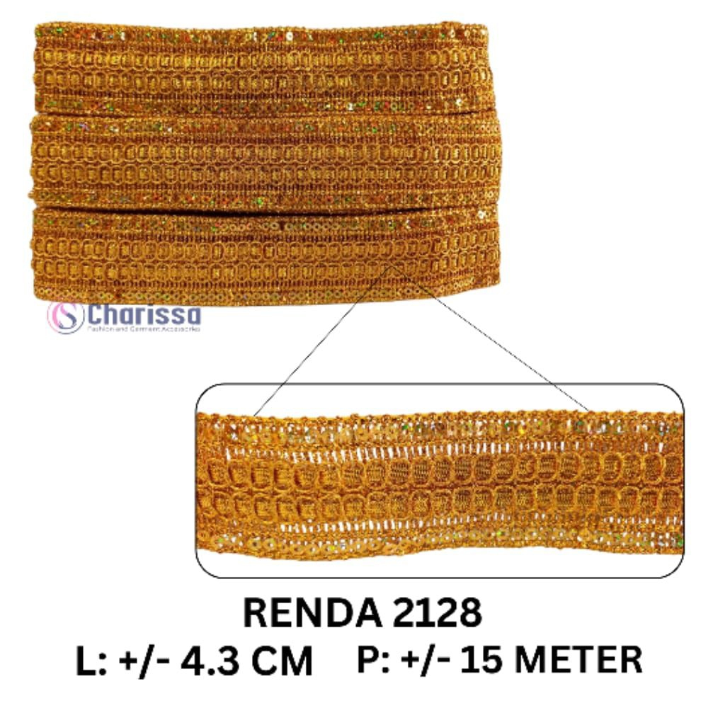 Renda mas 2128 / renda emas lebar 4.3 cm / renda isi +/- 15 meter / renda lebar / renda besar