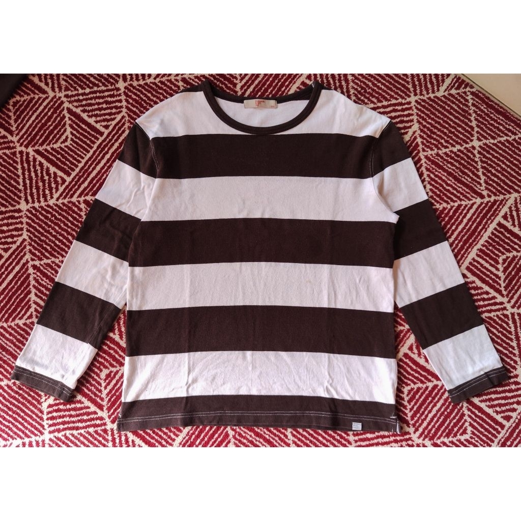 Kaos Baju T Shirt Long Sleeve LS 8Seconds 8 Seconds Block Stripes White Brown Heavy Cotton Rugged Sk