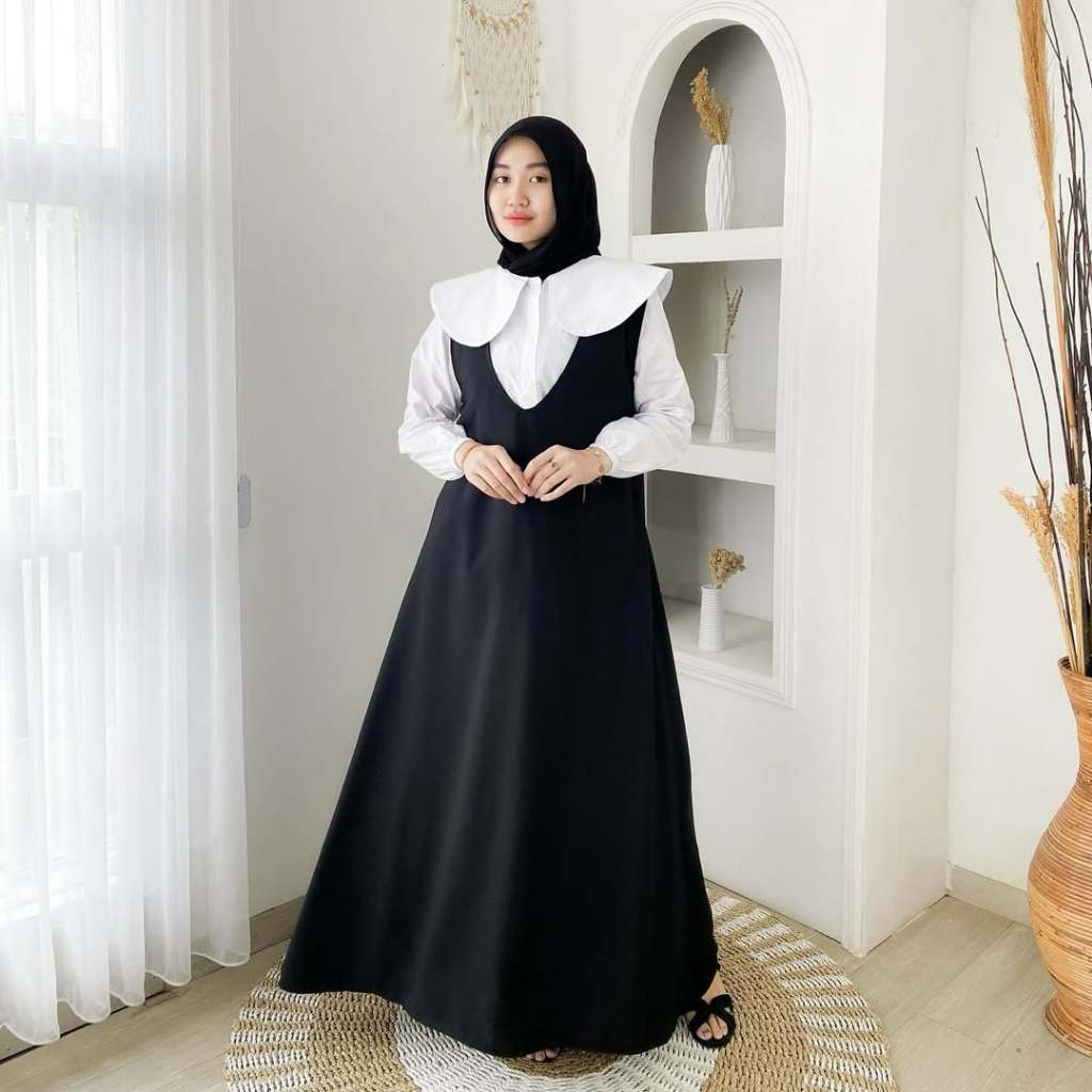 Setelan Gamis Wanita Kekinian Claretta Set Maxy HS Bahan Inner Katun Paris dan Maxy Woolpeach Size M