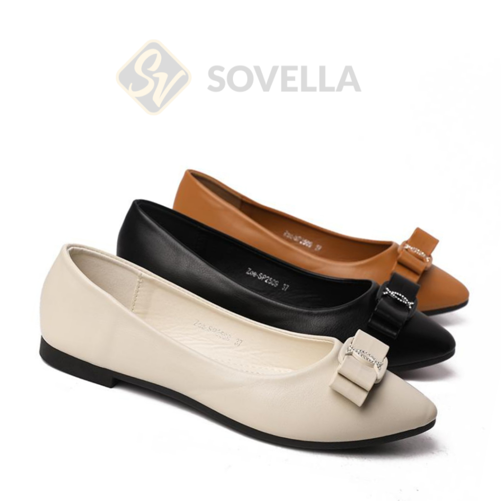 Sovella Zoe Flatshoes Wanita Elegan Nyaman Sepatu Pita Cantik Hitam Coklat