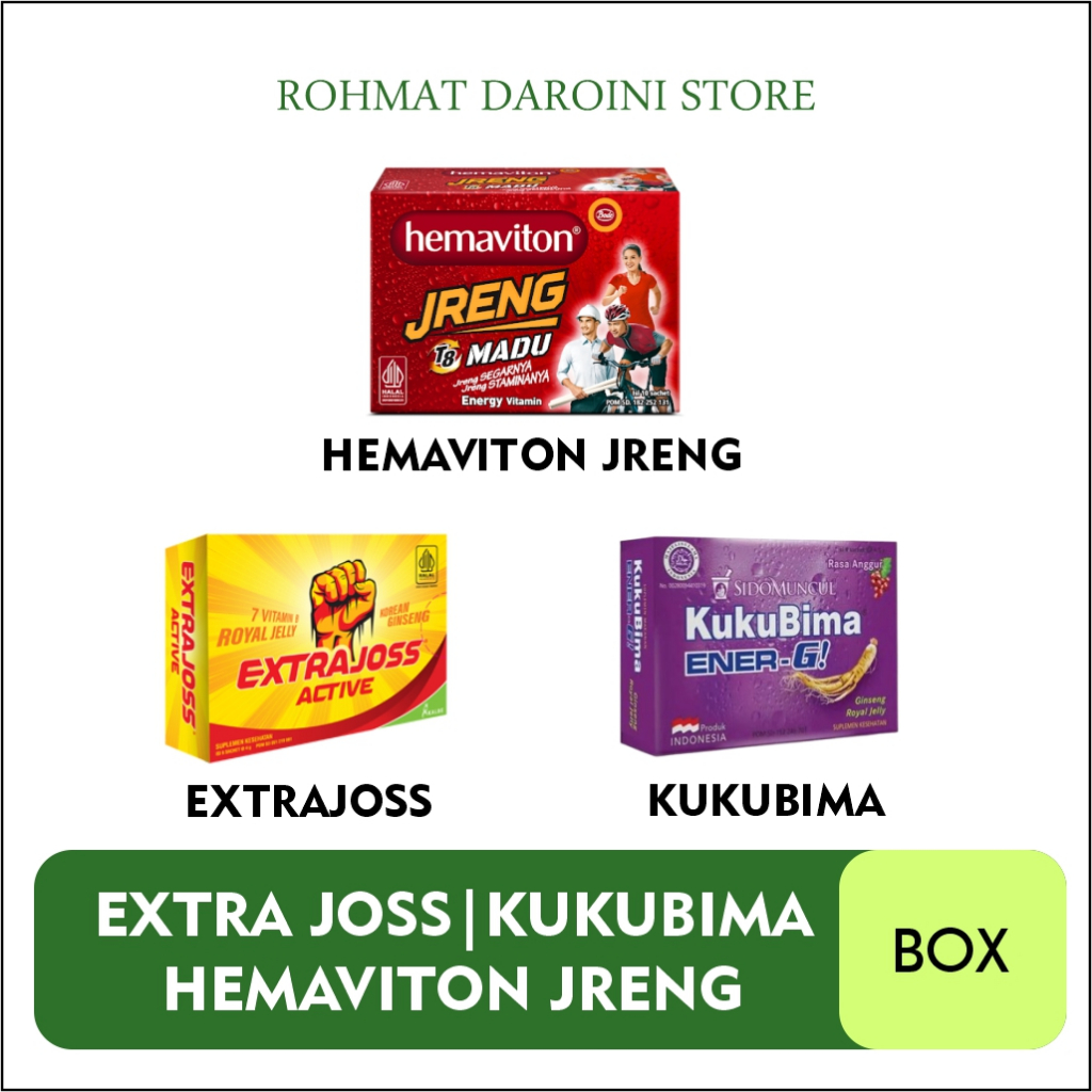 

KUKUBIMA | EXTRAJOSS | HEMAVITON JRENG MINUMAN ENERGI SERBUK SACHET