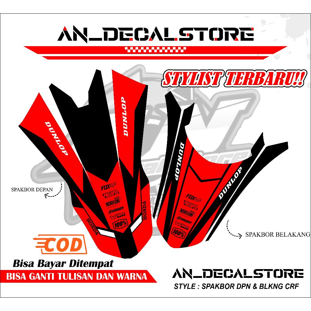 Sticker stiker spakbor depan/belakang motor crf 150L custom variasi