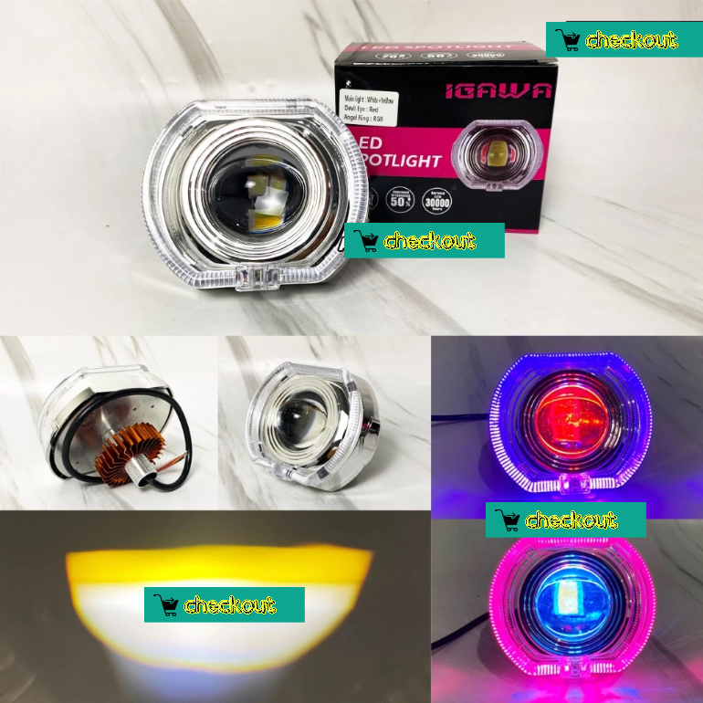 Lampu Projie Biled Ala 4.5 Inch RGB Angel Eyes Devil LED Putih Kuning 25 Watt IGAWA