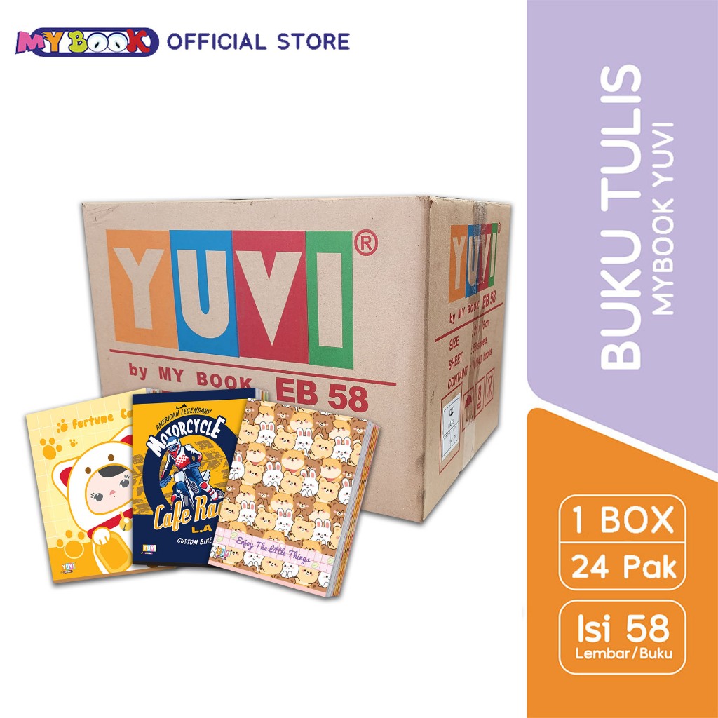 

[1 BOX / DUS] GROSIR My Book Yuvi Buku Tulis Tebal 58 Lembar - isi 24 pak / 240 buku