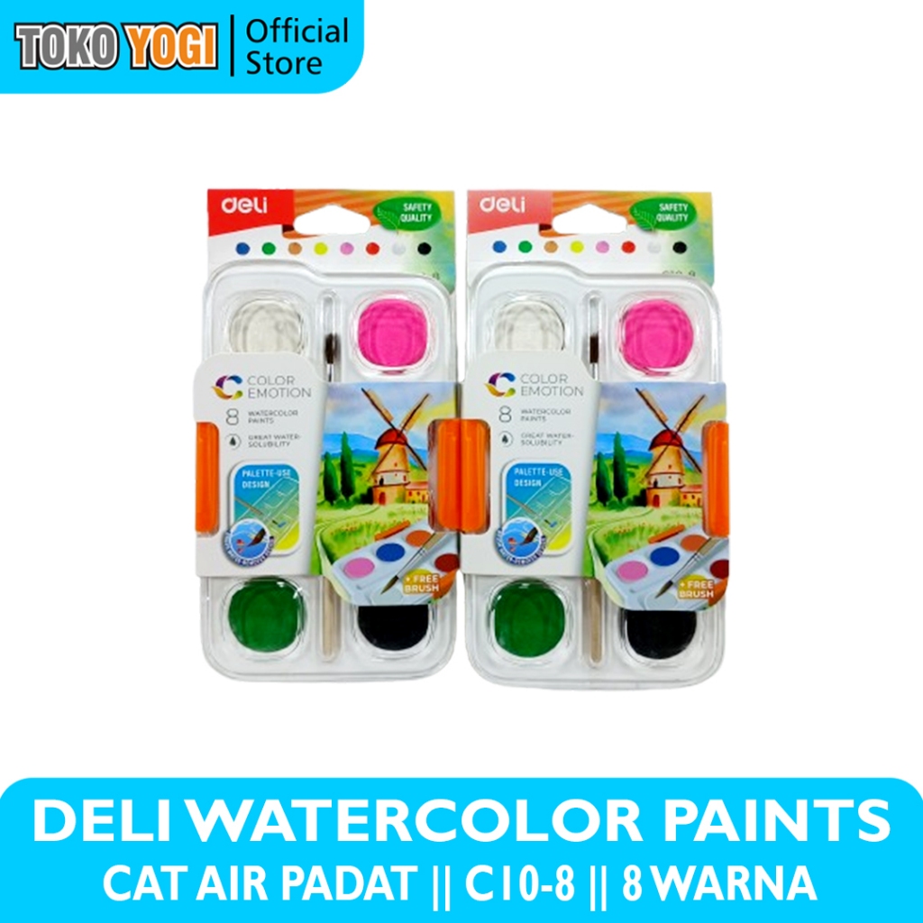 

DELI WATERCOLOR PAINTS CAT AIR PADAT C10-8 WARNA