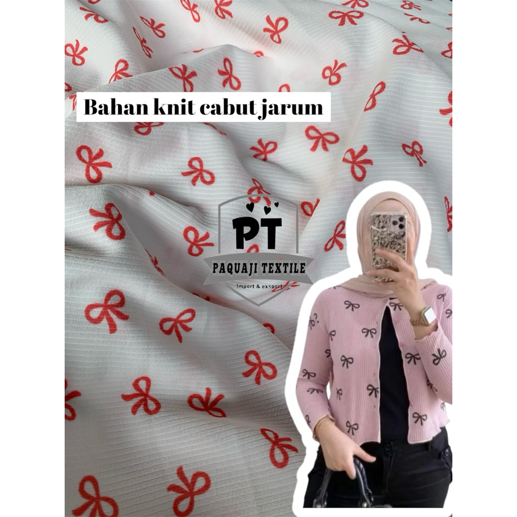 bahan kaos knit cabut jarum motif pita viral/bahan knit motif terbaru/bahan knit new motif meteran(h