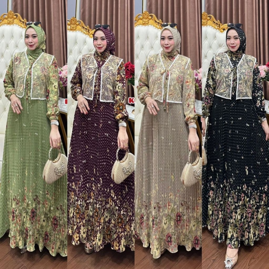 KEYSHA SET HIJAB GAMIS PLISKET MIX TILE DOT