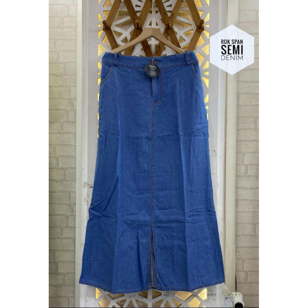 Highwais Rok Jeans Wanita-Rok Jeans Skirt Theana-Span Panjang Jeans Wanita-Span levis Wanita belah B