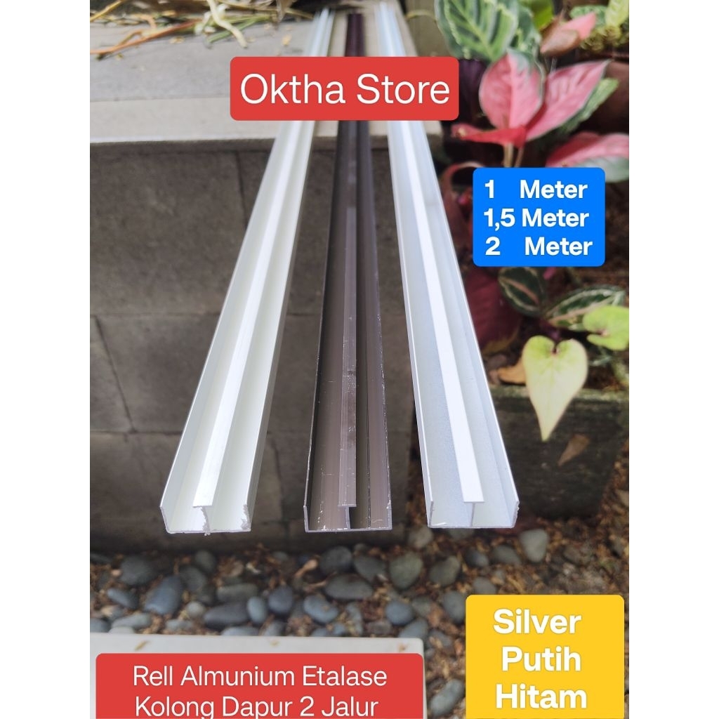 [ 1,2 Meter ] Rell Almunium 2 Jalur HITAM Rel Etalase Kolong Dapur Bawah TanggaRel lemari Geser