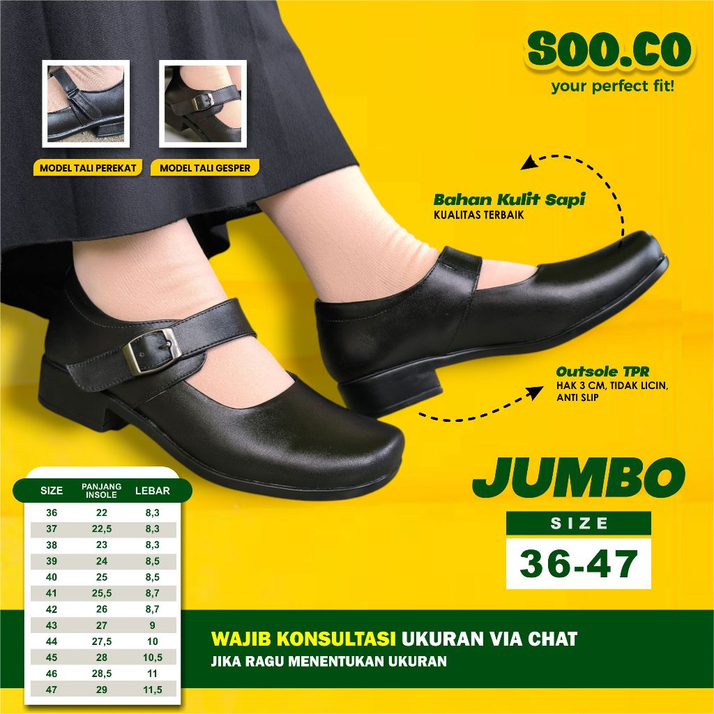 SOO.CO | SEPATU SEKOLAH PANTOFEL WANITA JUMBO LEBAR 36 41 42 43 44 45 46 47 SEPATU FORMAL CEWEK SEPA
