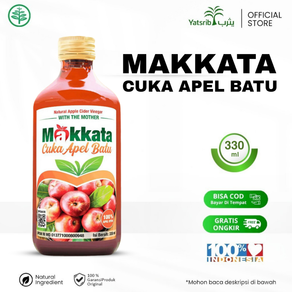 

MAKKATA - Cuka Apel Organic With The Mother Bebas Gula & Tambahan Air Resmi BPOM dan Halal - 330 Ml