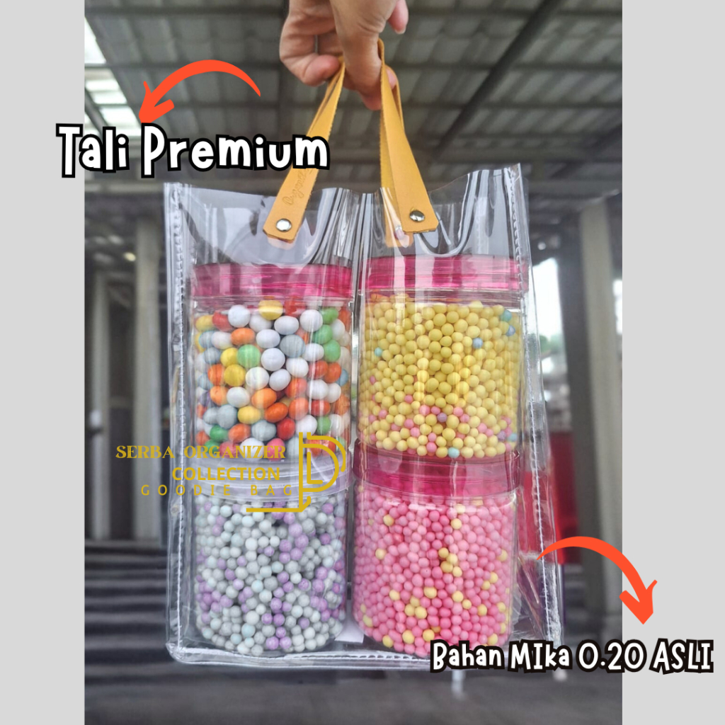 

Goodie Bag Mika Premium 20x10x28 cm – Muat 4 Toples 600/800 ml | souvenir custom nama | Party Pack