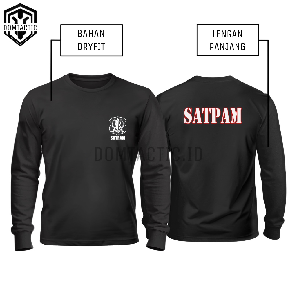 Kaos Satpam/Security Hitam Logo Lengan Panjang Bahan Dryfit - Baju Satpam Security Hitam