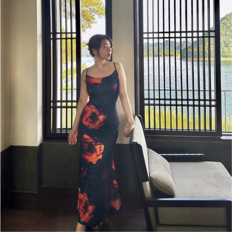 hot deals emita bloom dress hitam wanita party dress wanita kekinian long dress press body sexy