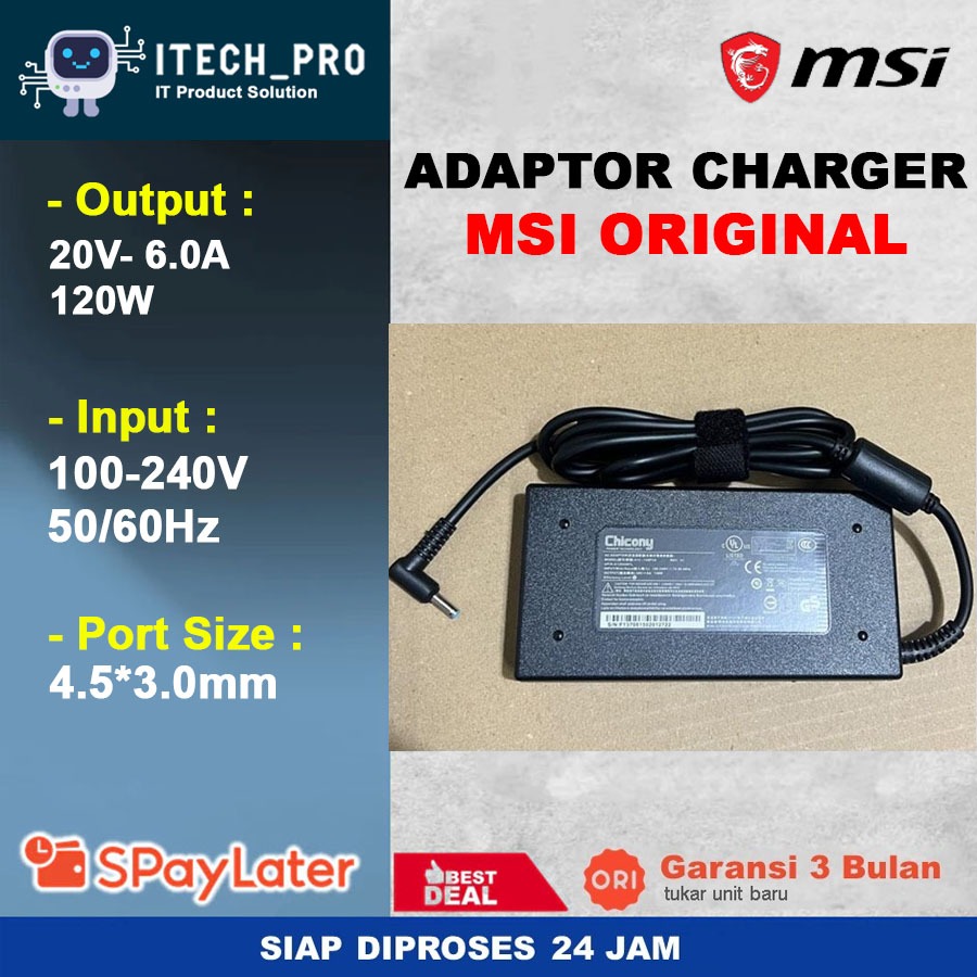 ORI Adaptor Charger / Casan Laptop MSI Cyborg 15 A12VF 20V 6A 120W NEW