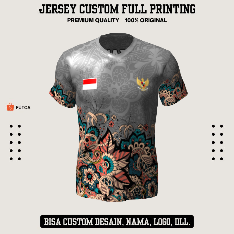 Kaos Jersey Futsal Abu Motif Batik 226 - Jersey Olahraga Custom Full Printing