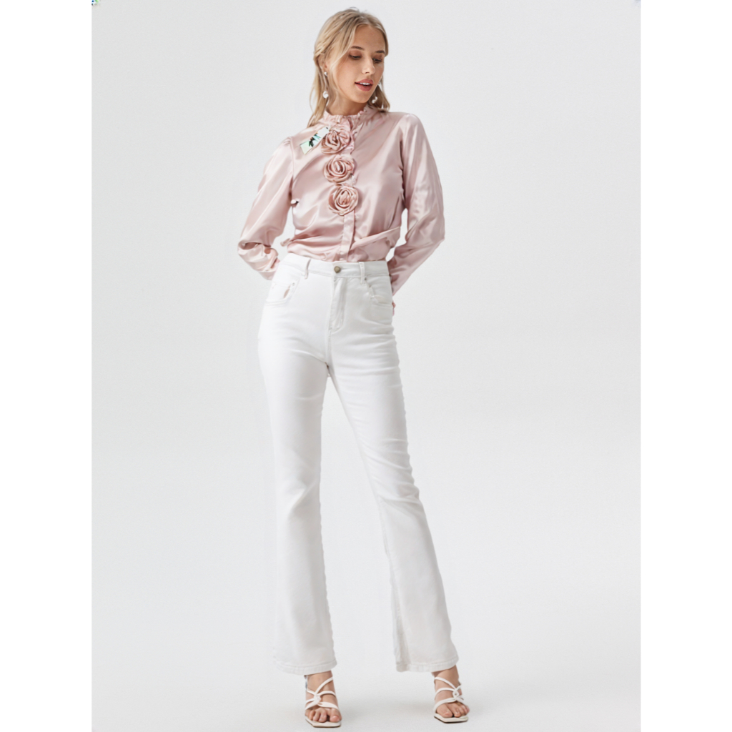 Kemeja Satin - Kemeja Wanita - Kemeja Satin Wanita - Kemeja Bunga Timbul