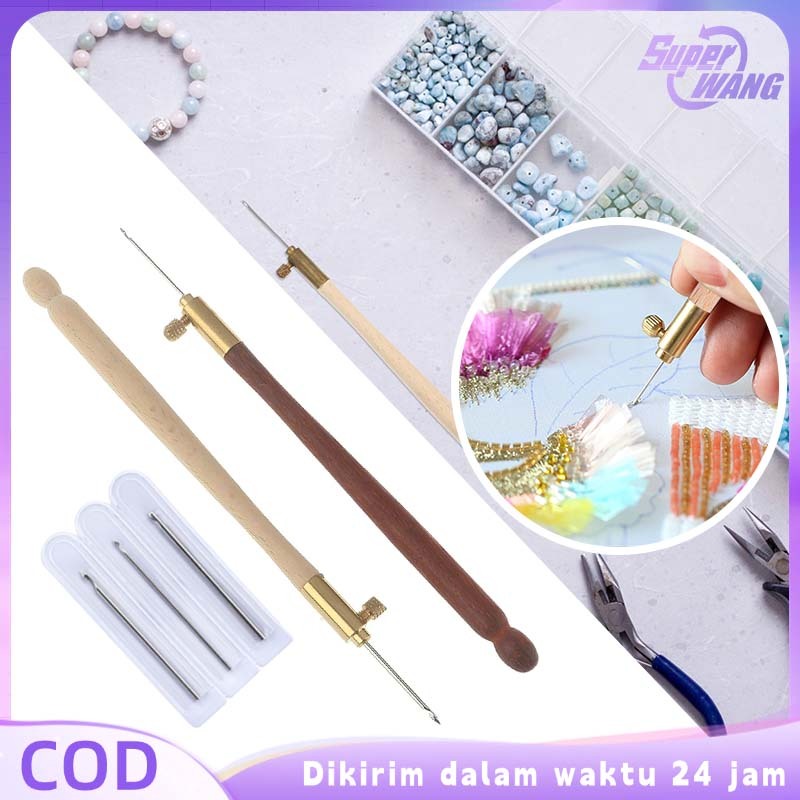 1set Alat Payet India Jarum Payet India Gagang Kayu Jarum Pasang Payet Alat Payet Tambour Embroidery
