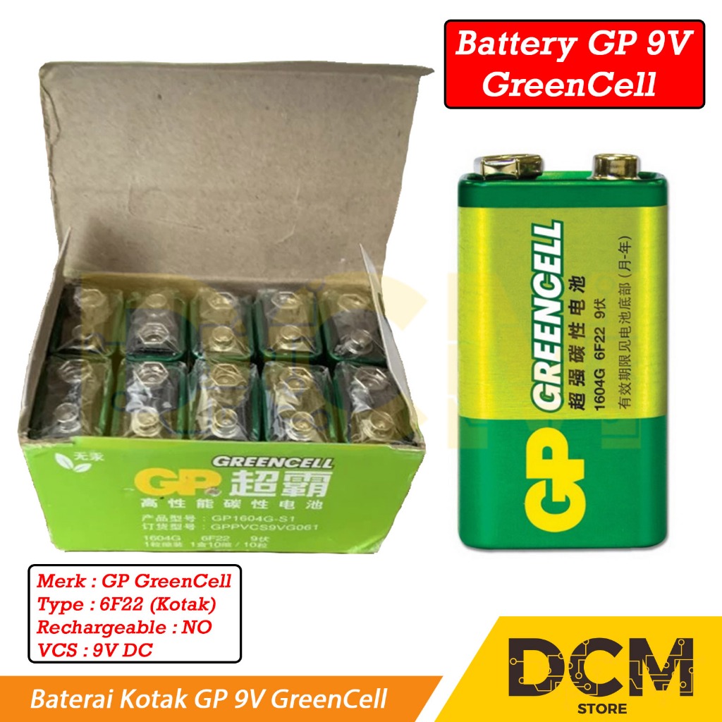 Baterai Kotak 9V Battery GP 9V GreenCell / Green Cell 1604G-S1 6F22