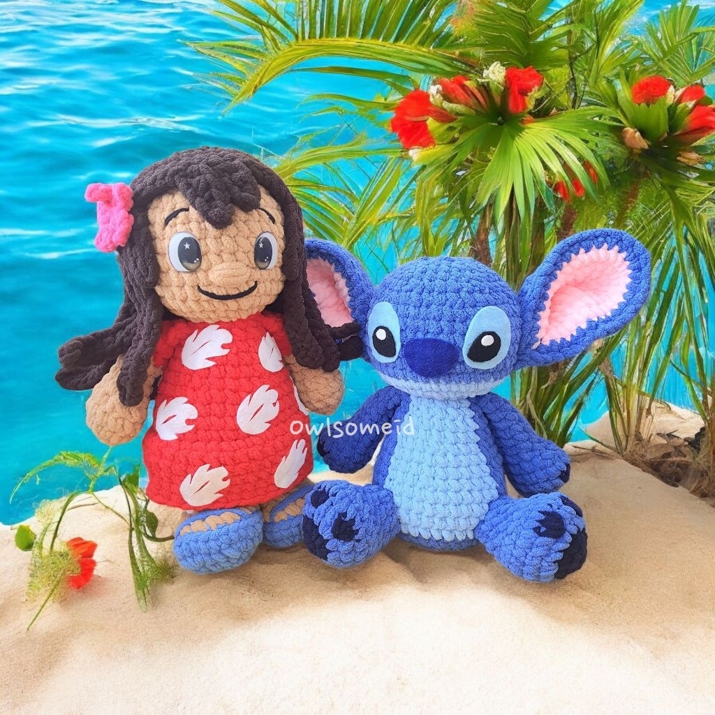 Boneka Rajut Lilo & Stitch Handmade ukuran besar - Crochet Amigurumi Plushie Lucu