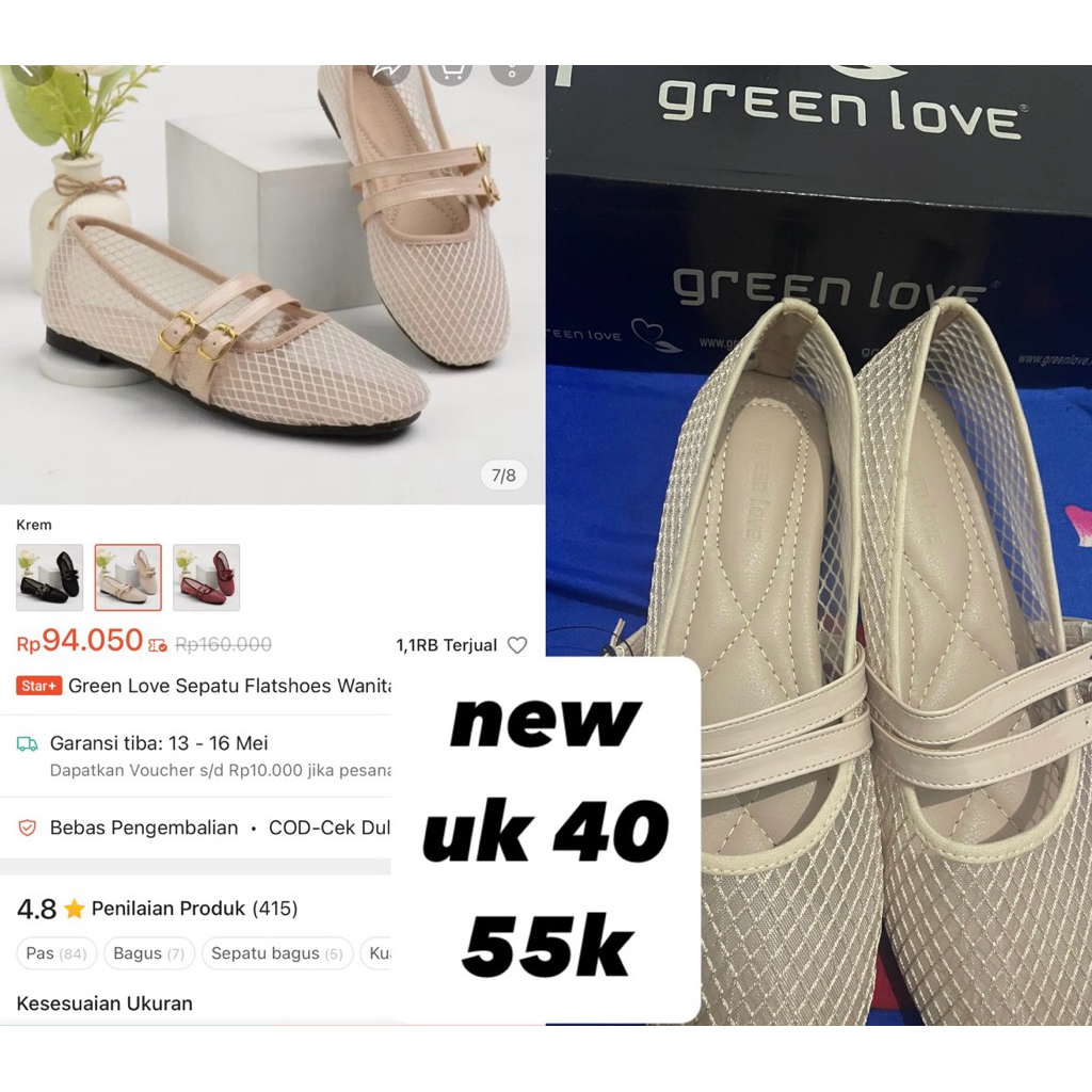 flatshoes green love (jual edisi salah ukuran)